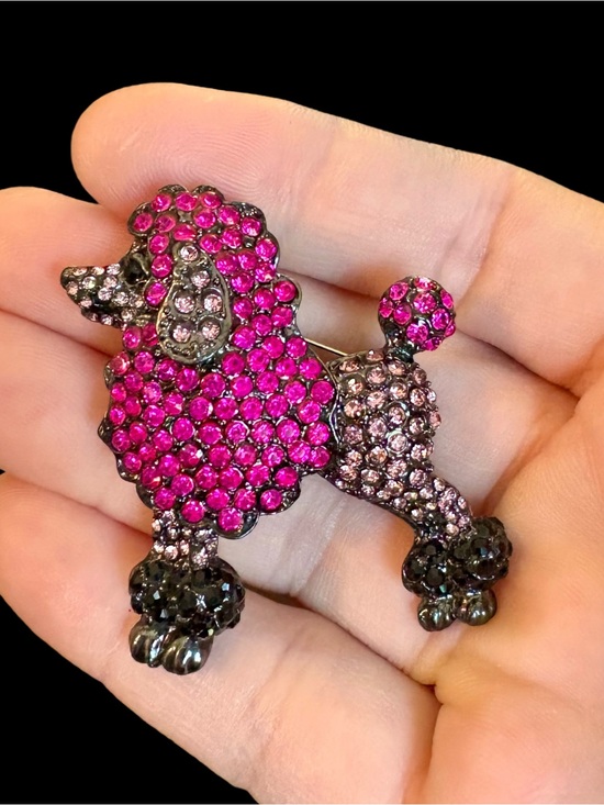 Jewelry - Pink + Black Rhinestones Poodle Brooch
